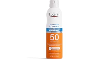 Eucerin Advanced Hydration SPF 50 Sunscreen Spray, Lightweight Spray Sunscreen with Hyaluronic Acid and Humectants, Hypoallergenic, Fragrance and Alcohol Free, 6 Oz Bottle