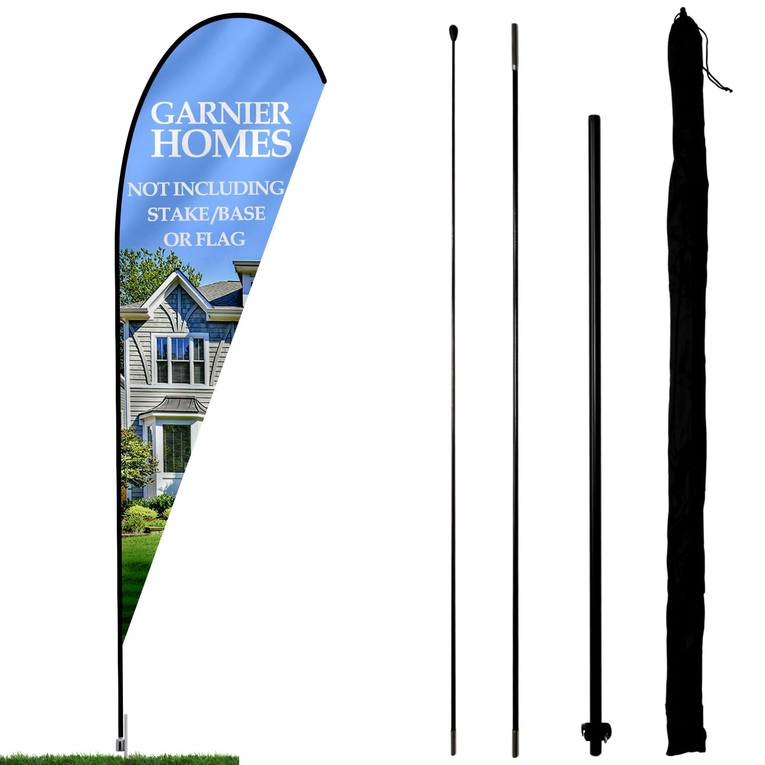 Anley Teardrop Feather Flagpole Set - Assembled Flutter Banner Pole Set with Carrying Bag - Fits 2.5Ft X 5.5Ft Feather Flags(Not Included) - Flagpole ONLY