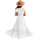 HOSIKA Girls Elegant Lace Ruffle Sleeve A-Line Formal Wedding Party Flower Girl Dress 6-12 Years