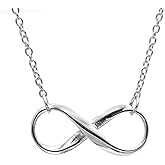 Silverly Sterling Silver Infinity Symbol Pendant on 16 to 18" Cable Chain - 925 Silver Figure of Eight Necklace - Simple Endless Loop Design - Classic Symbolic Jewelry for Women