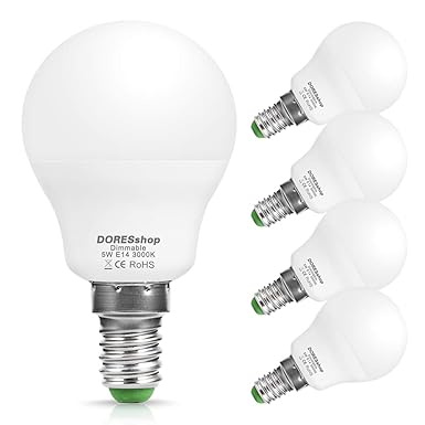 DORESshop Dimmbar E14 LED Lampen, 5W P45 LED Leuchtmittel, Ersatz für 40W Halogenlampe, Warmweiß 3000K Glühlampen, 450LM, 240