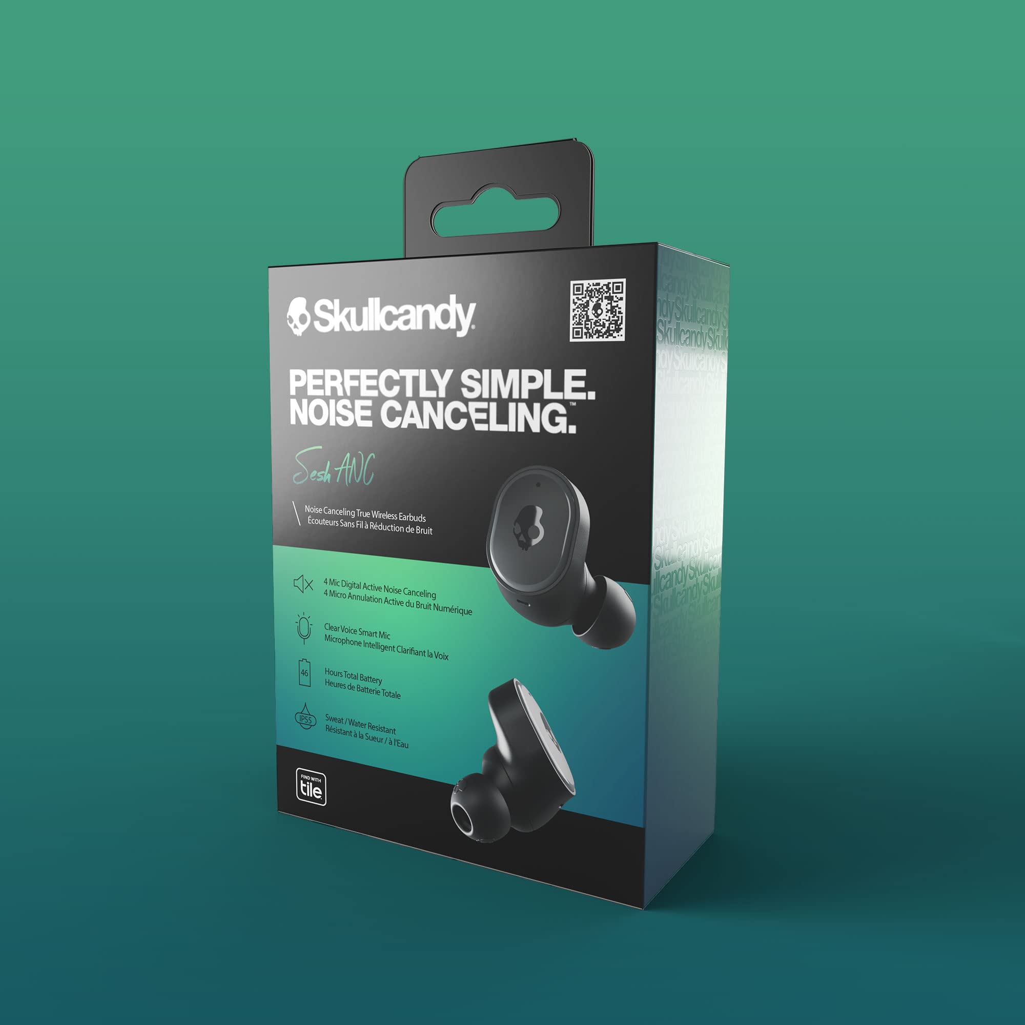 Skullcandy Sesh ANC Wireless Earbuds, Bluetooth Headphones, Noise Cancelling, Up to 46 Hours Battery with Charging Case, Sweat and Water Resistant, Microphone for iPhone Android - True Black