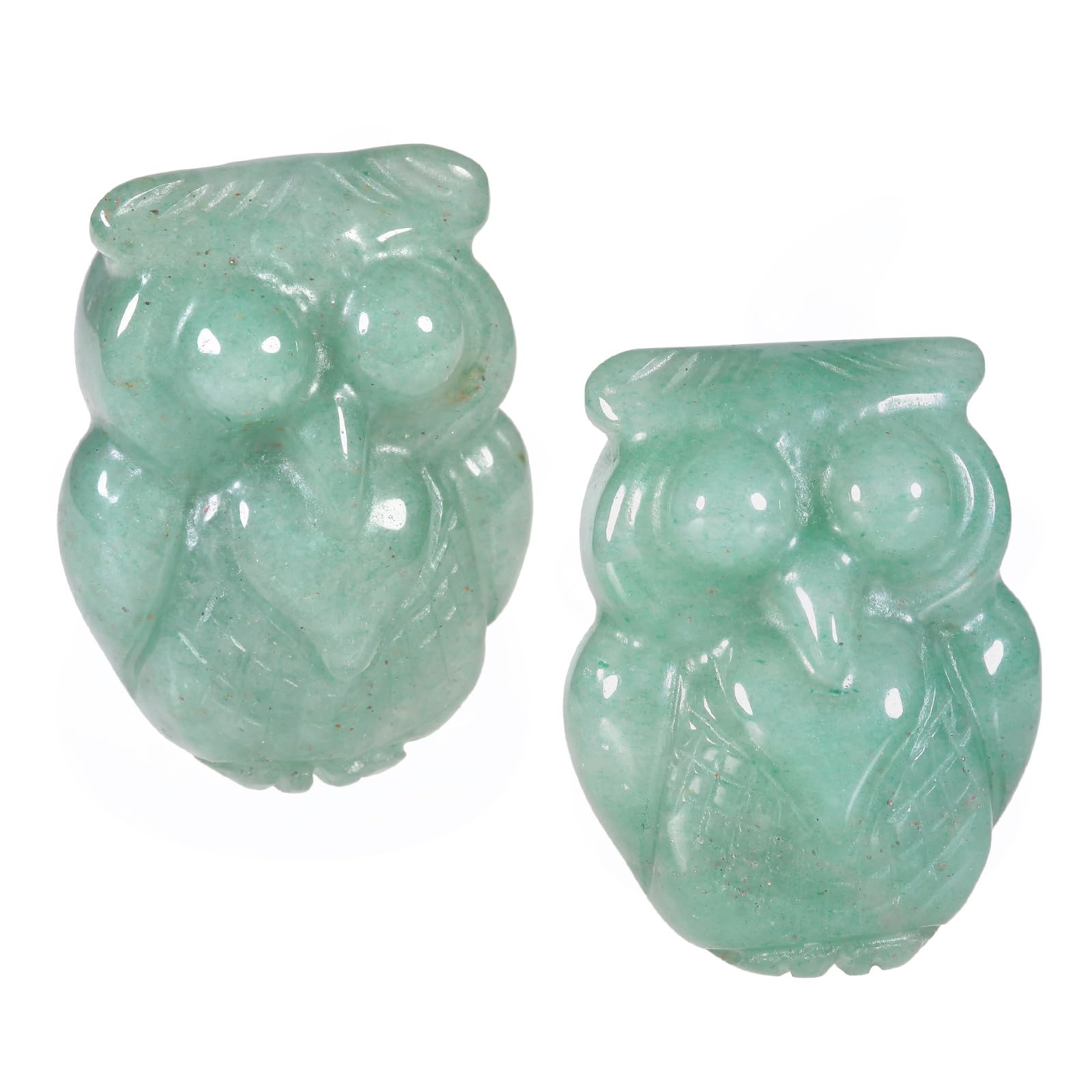 Nupuyai 2pcs Owl Bird Green Aventurine Mini Crystal Stone Statue Carved Animal Figure, Stones Pocket Figurine Ornament Home Office Decor