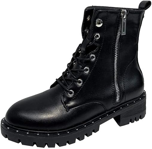 Amazon Byyi レースアップブーツ ブーツ ショートブーツ レディース サイドジッパー スムース 編み上げ ヒール ローヒール 歩きやすい 履きやすい ブラック 黒 大きいサイズ ぺたんこ きれいめ 太ヒール レースアップ 袴 滑り止め 通学 カジュアル Byyi ブーツ