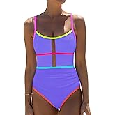 popvil Women One Piece Swimsuit 2026 Sporty Neon Bathing Suit Tummy Control Swim Suit Cut Out Adjustable Straps Swimwear