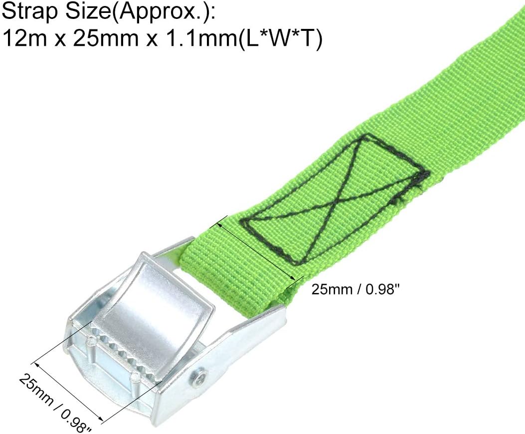 sourcing map Tie Down Strap Cam Buckle Lashing Strap 1" x 39Ft 550lb 250Kg Load Polypropylene for Moving Securing Cargo Green - Image 3