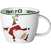 fMSDD Merry Christmas Coffee Mug Huge Novelty Cup Funny Ceramic Soup Bowl with Handle, 30 oz Wide, Multi-purpose, Santa Mug for Co-workers, Friends, Holiday Decor, White Green Letters
