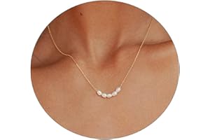 Feskive Dainty Pearl Pendant Necklace For Women Plated 14k Gold Elegant Freshwater Pearl Necklaces Layered Pearl Strands Neck