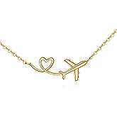URONE Airplane Necklace 925 Sterling Silver Heart Airplane Pendant Aircraft Jewelry Gifts for Women Men