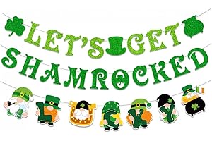 ATVSCAY Lucky St. Patrick's Day Decorations Let's Get Shamrock Banner St. Patrick's Day Party Decorations St Patricks Day Banner Irish Party Gnomes Green Shamrocks Banner