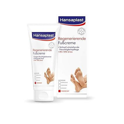 Hansaplast Regenerierende Fußcreme (100 ml), Fußpflege mit Urea für trockene und raue Füße, Feuchtigkeitscreme für die Füße schützt vor Hornhautbildung