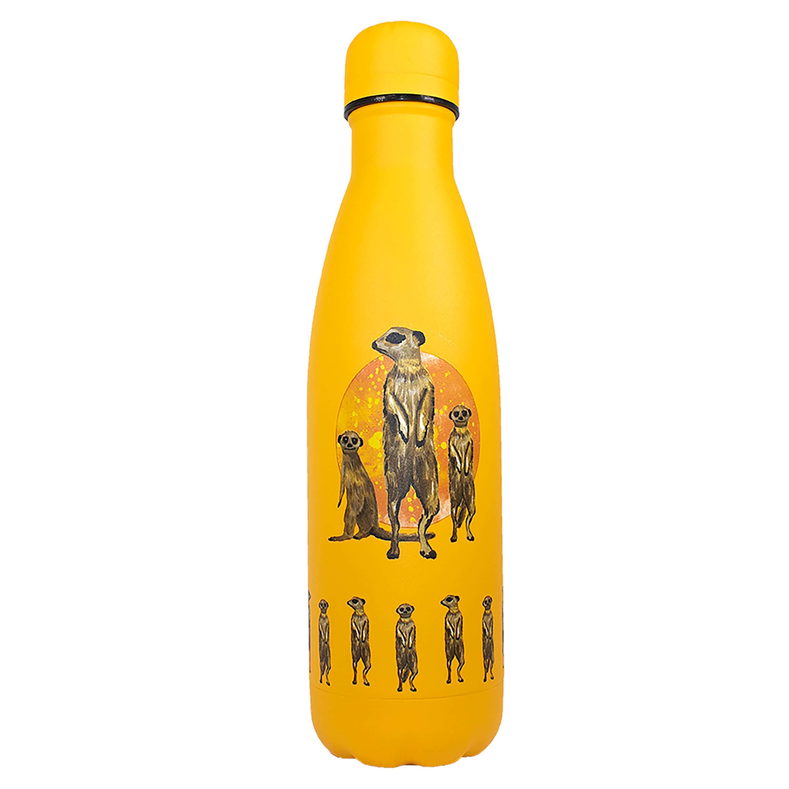 NatureVac - Meerkat 500ml Insulated Water Bottle from Deluxebase. Yellow Stainless Steel Thermal Flask for Gym, Office, Travel - Double Wall Vacuum, Leak Proof & BPA-Free - Cold for 24h/Hot 12h