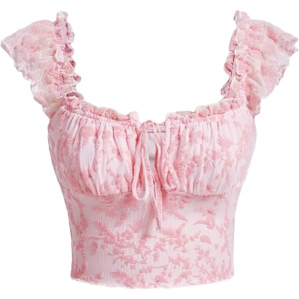 COZYEASE Women's Floral Ruched Bust Sweetheart Neck Tie