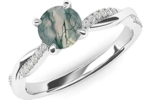 Luyona Natural Moss Agate Ring 925 Sterling Silver Green Moss Agate Ring Promise Ring Engagement Wedding Jewelry Gift for Women