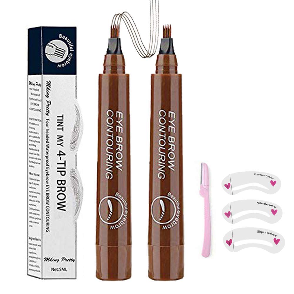 Microblading Eyebrow Pen, Eyebrow Pen 4 Points Eyebrow Pencil, Creates Lasting MakeUp Professional Natural Looking Eyebrows, Cover Sparse Areas, Daily Waterproof Eyebrow with Gift