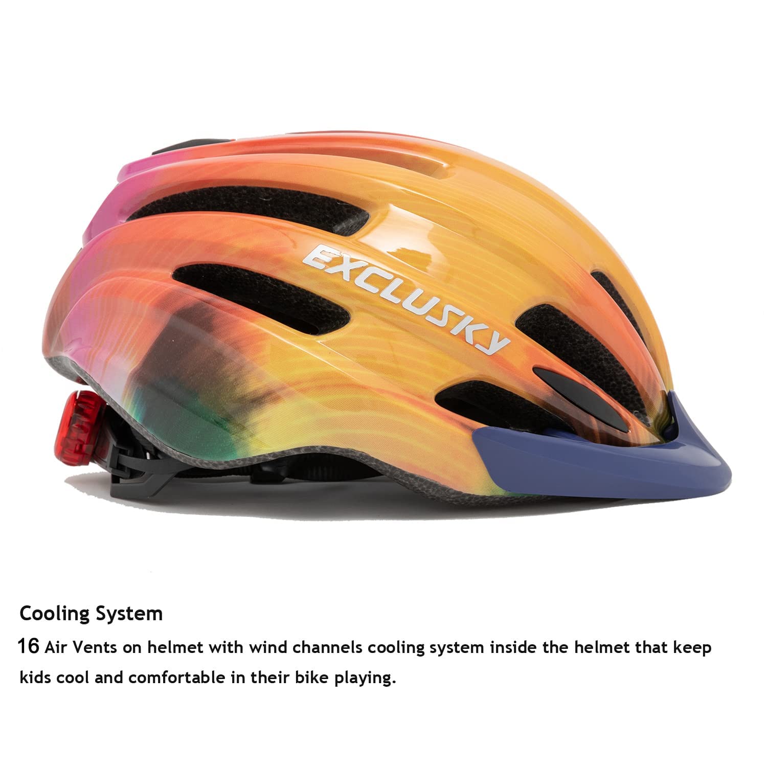 Exclusky Kids Bike Helmet with LED Light – Adjustable Multi-Sport Youth Helmet for Boys & Girls, Ages 5-12, Fits 50-57cm, Cycling Safety Gear