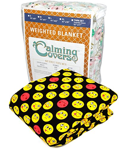 Weighted Lap Pad for Kids (3 lbs 23 x 19, Pink Emojis Flannel)