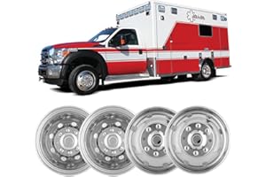 Puermto 4pc 16" Wheel Simulators Compatible with Ford F350 1974-1998;E350/E450 1992-2021;Dodge Ram 3500 1974-1999, Protective Bolt On 8 Lug Hubcaps 8 Hand Hole Polished Stainless Steel Dually 608F