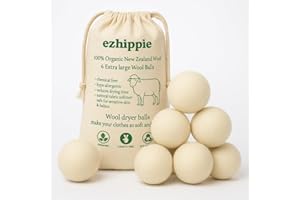 Ezhippie Quality Wool Dryer Balls - 6 XL Pack - 1000+ Loads - Pure Organic Wool - Reusable Natural Fabric Softener Perfect with Essential Oils, Reduce Clothing Static and Wrinkles