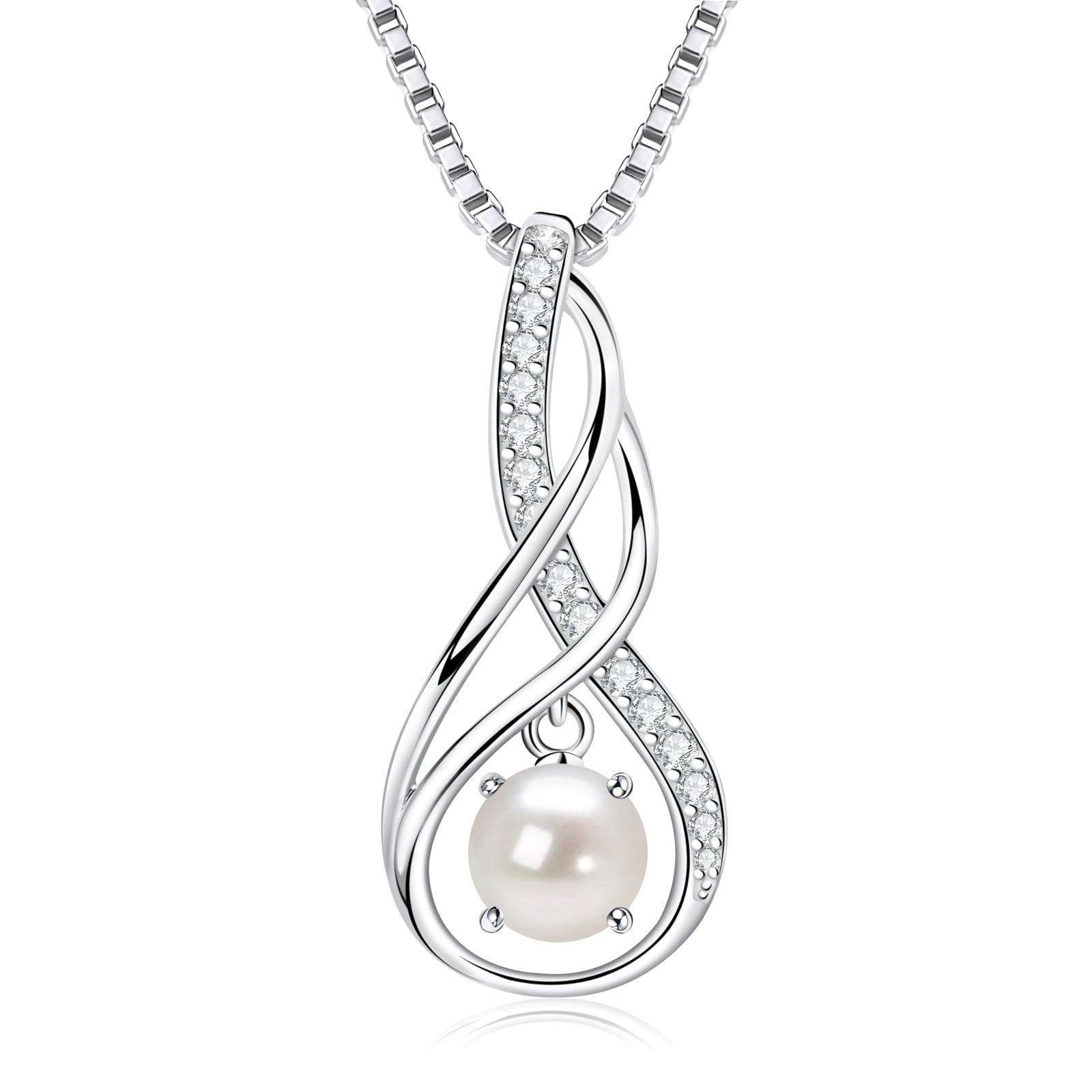AINUOSHI Freshwater Pearl Necklace Pendant Mothers Day Gifts Sterling Silver Infinity Necklace June Birthstone Jewelry June Birthstone Necklace Anniversary Birthday Gifts for Women Wife Girlfriend