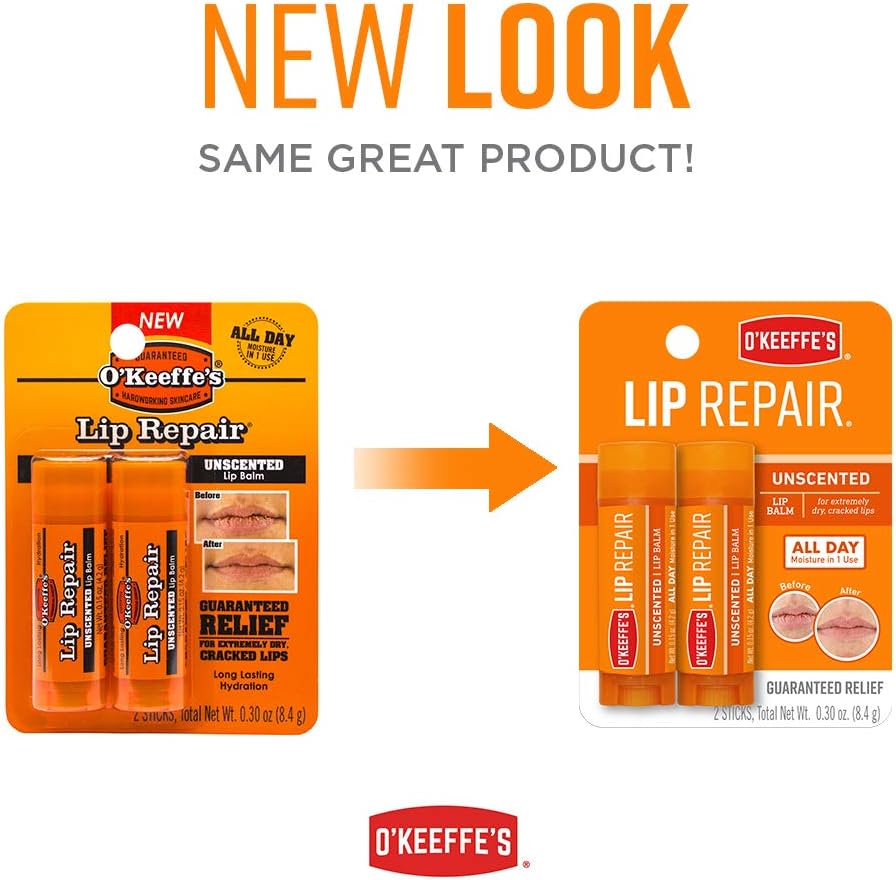 O'Keeffe's Unscented Lip Repair Lip Balm for Dry, Cracked Lips, Stick, Twin Pack: Home Improvement