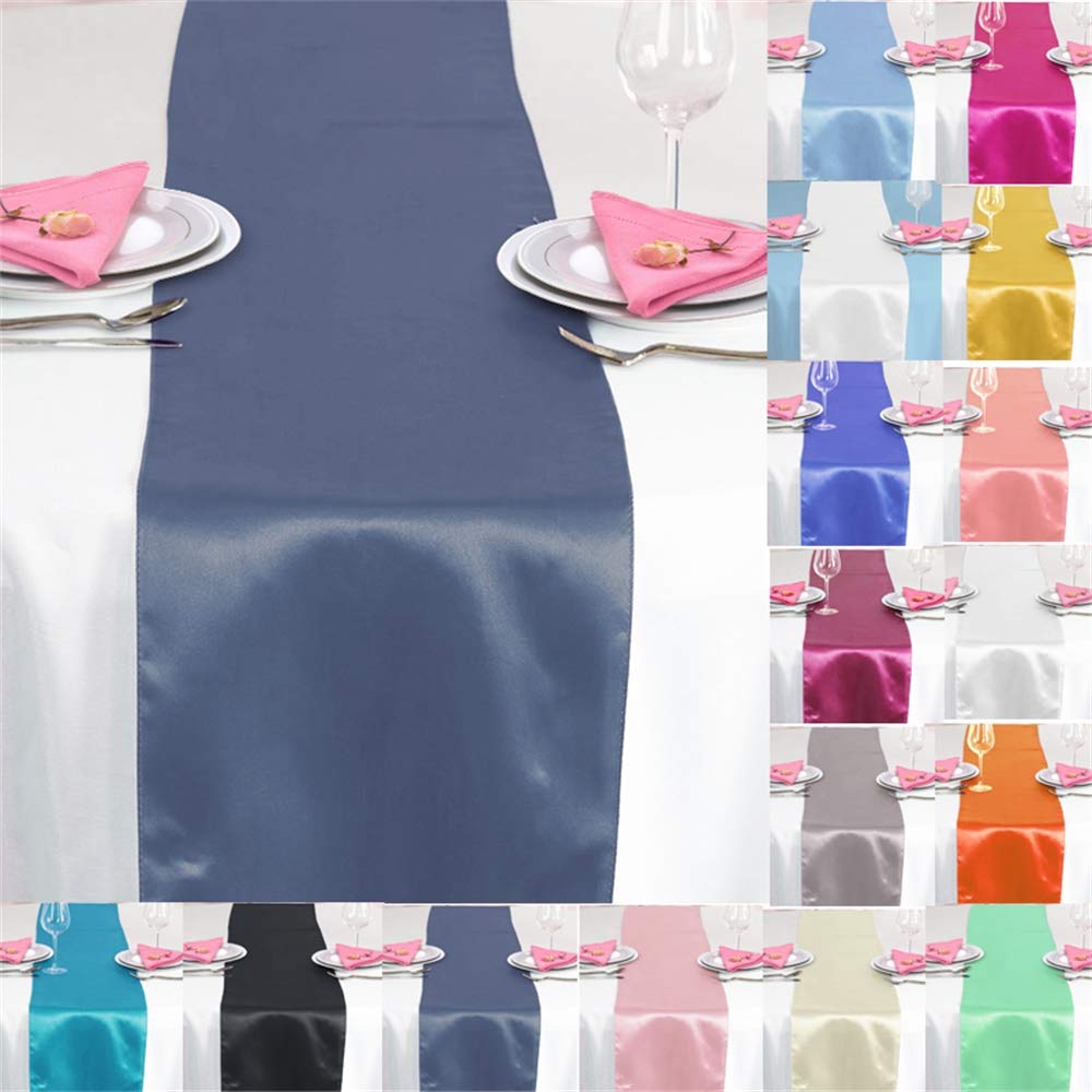 Time to Sparkle 5 Pack Satin Table Runners 12"x108"inch Chair Sashes Swags Wedding Party Table Decoration - Navy Blue