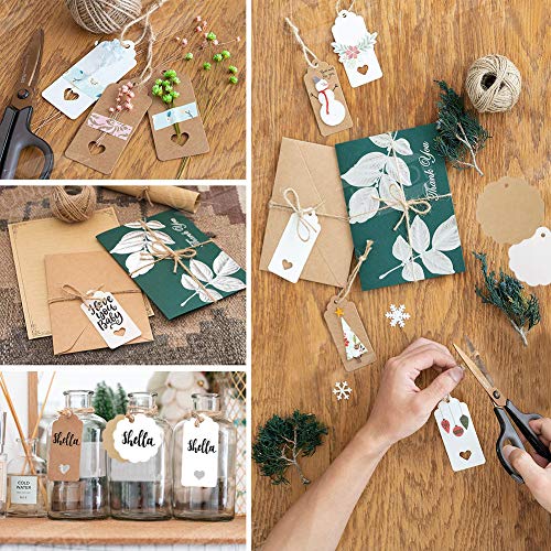 SallyFashion Kraftpapier Anhänger, 200 Stk. Geschenkanhänger Etiketten Kraftpapier Tags Karten mit Jute Schnur für Hochzeit Geschenk Weihnachten