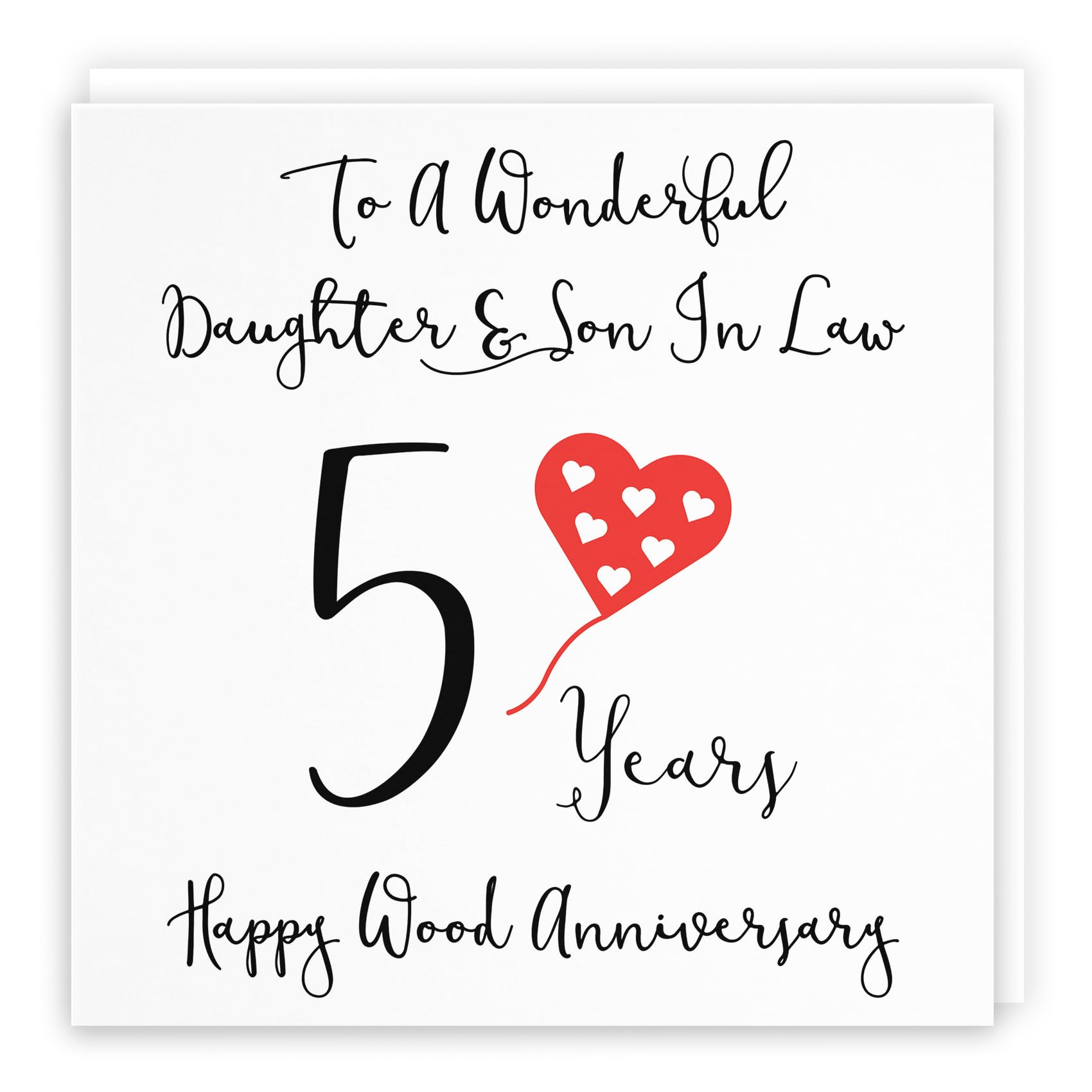 Hunts England - Large Daughter And Son In Law 5th Anniversary Card - To A Wonderful Daughter & Son In Law - 5 Years - Happy Wood Anniversary - Love Heart Collection - Large - 210 x 210 mm