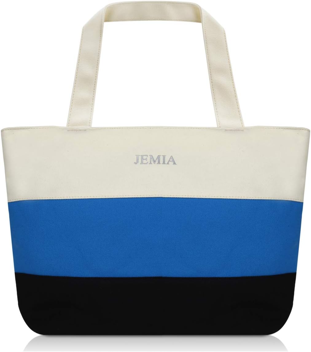 JEMIA - Canvas Zipper Tote Bag with Striped Color for Women