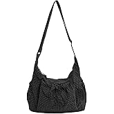 CATSEA Nylon Hobo Bag Plaid Crossbody Shoulder Bag Drawstring Messenger Purse Soft Zipper Handbag Adjustable Shoulder Straps