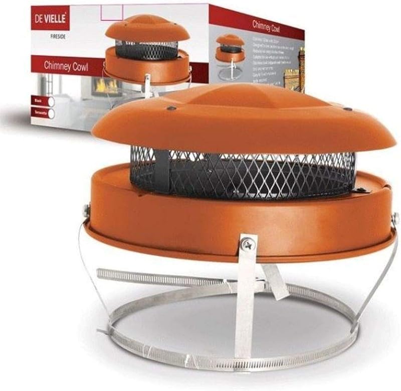 De Vielle Bird Guard Cowl Anti Down Draught Terracotta Colour Strap Fix
