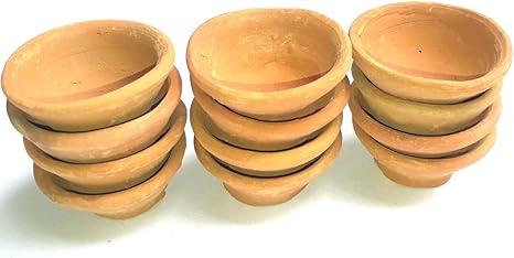 Indianbeautifulstore 12 Set Diya Clay Pot Diwali Dipak Puja Lamp