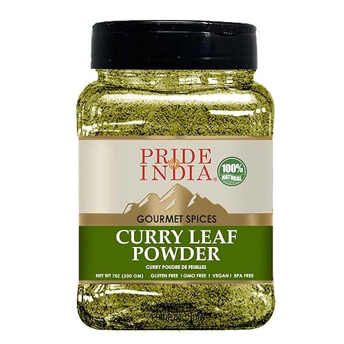 Pride Of India Natural Curry Leaf Powder Ground oz (200 gm) Resealable  Pouch Fresh Aroma Distinct Taste Perfect for Soups, Stews, Curries, 