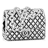 BELLA FASCINI Designer Quilted Chain Purse European Bead Charm Sterling Silver Fits Bracelets