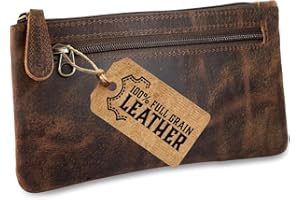 Moonster Leather Pencil Case Pouch 8" x 4" - Leather Pen Case with Zipper