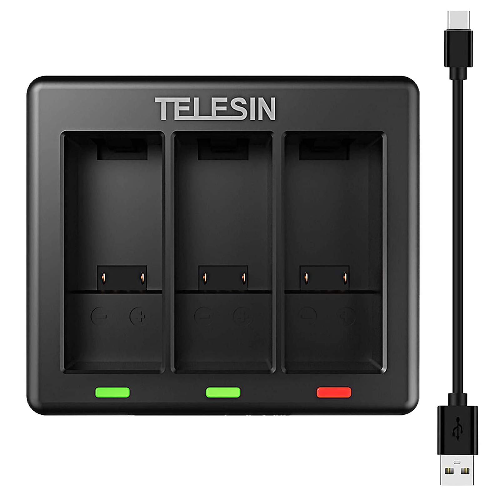 TELESIN Battery Charger for GoPro Hero 9 Black, with Type C Charging Cable Triple Channel Travel Charger Compatible with Gopro Hero 9 [GoPro Batteries Not Included]