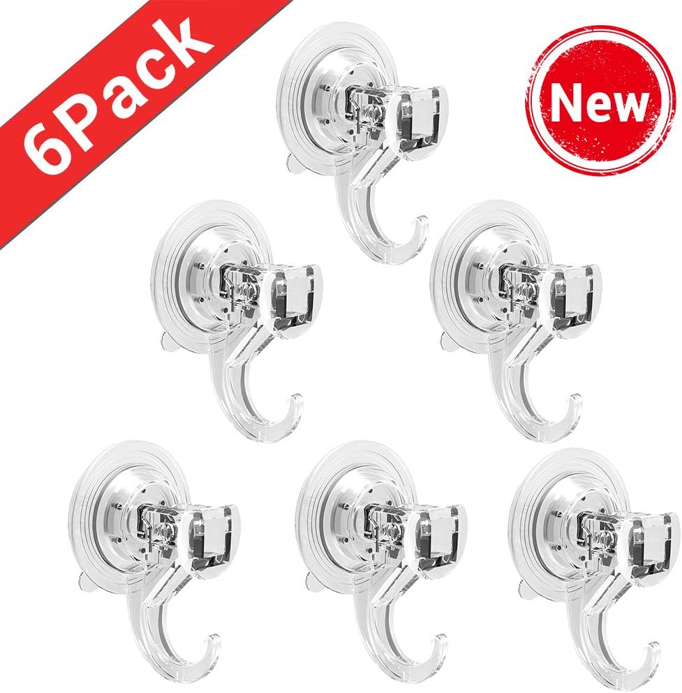 Quntis Suction Hooks 6 Packs Powerful Push and Lock Vacuum Multi-purpose Suction Hanger Strong Absorption Suction Cup Holds Up to 5kg Transparent Design for Kitchen and Bathroom
