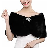 BESTORI Women's Wedding Faux Fur Wraps and Shawls Winter Shrug with Brooch for Brides Bridesmaids Black