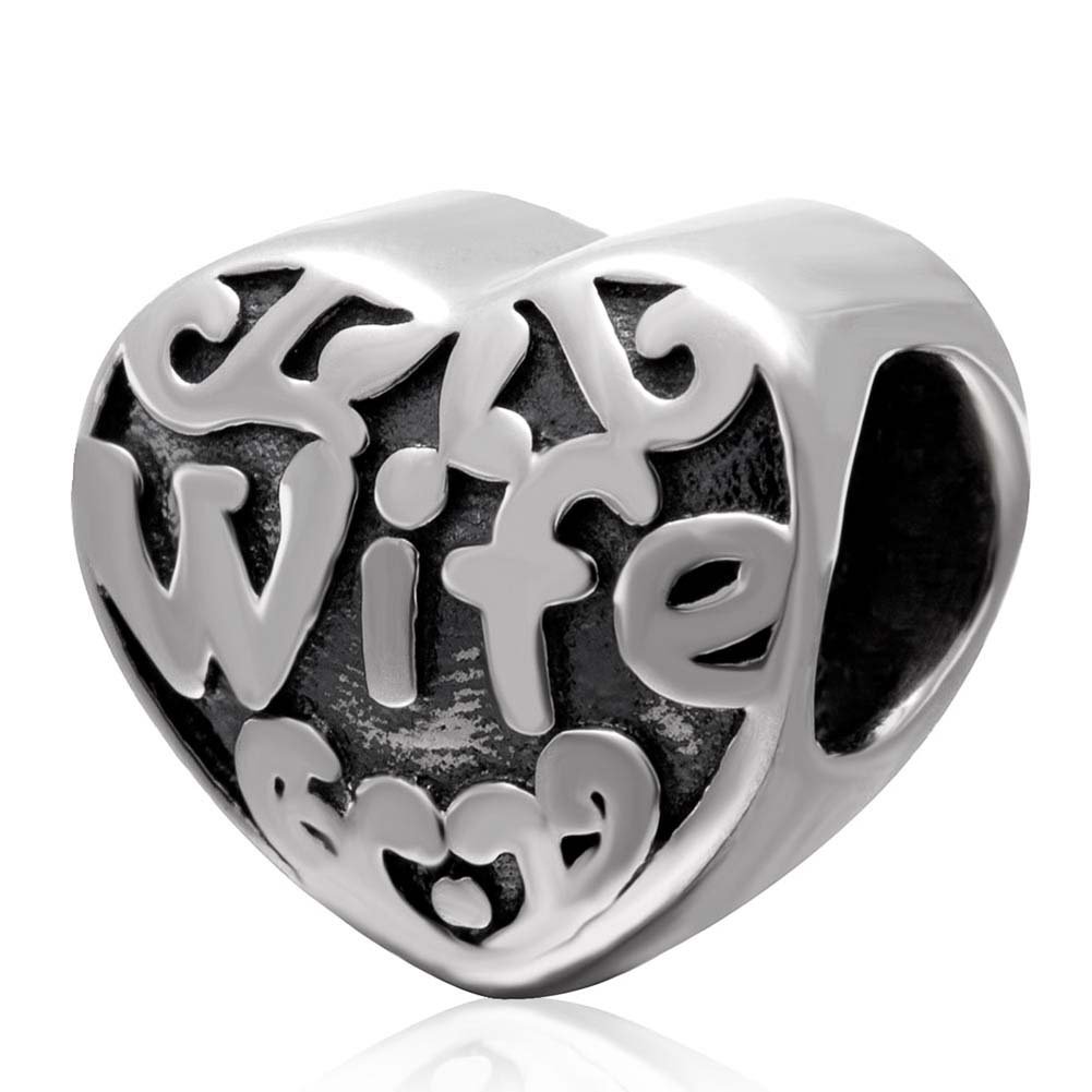Wife Charm 925 Sterling Silver Heart Charm Love Charm Anniversary Charm for Pandora Charm Bracelet