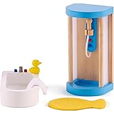 Hape Wooden Doll House Furniture Family Bathroom Set| Pretend Playset for Kid’s Wooden Dollhouse