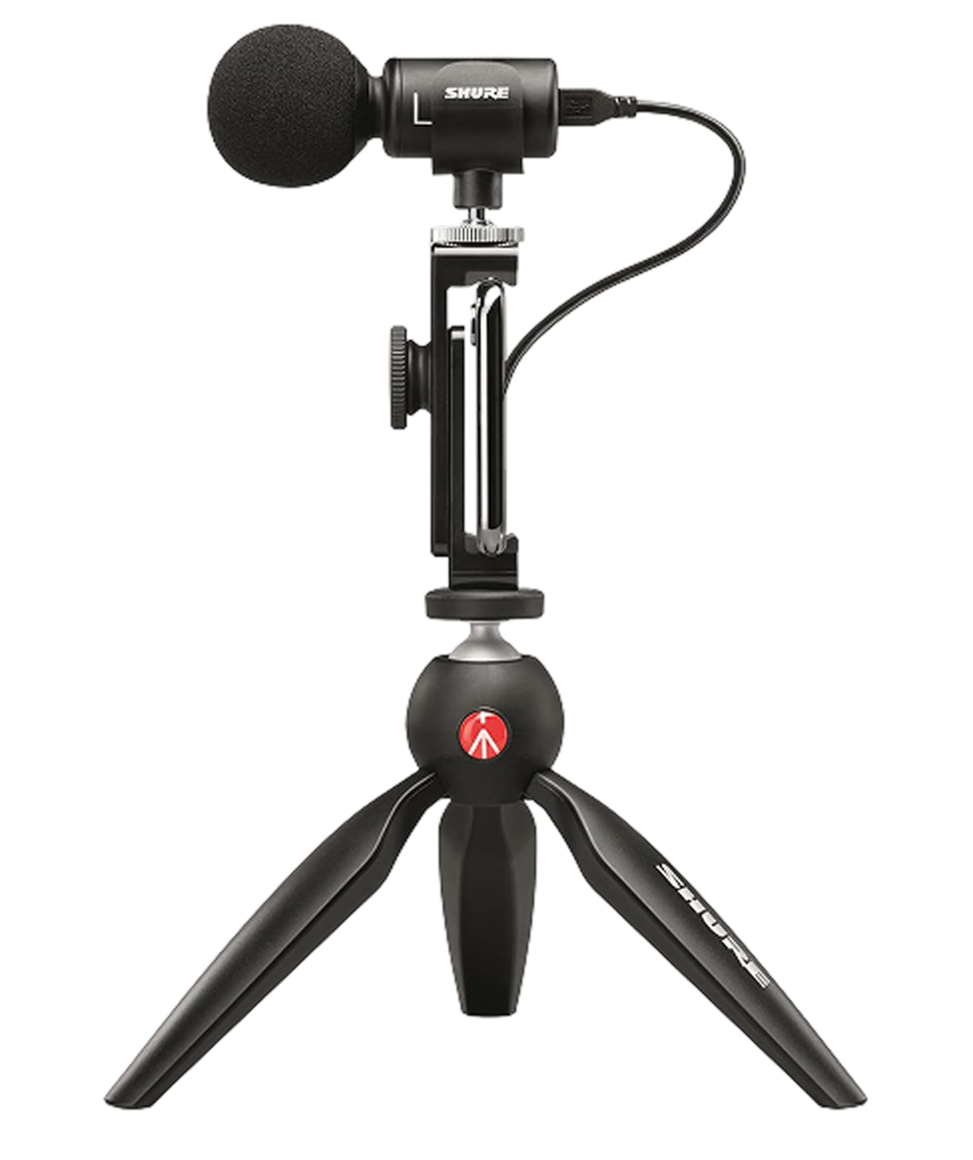Shure MV88+ Video Kit Digital Stereo Condenser Microphone for iPhone, Android, Mac & PC - Portable Recording Mic with DSP Controls, Headphone Monitoring & Tripod, Black