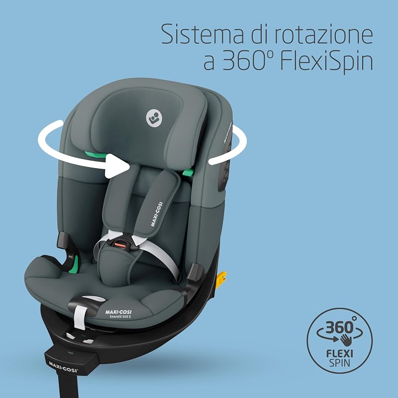 Emerald 360 S i-Size, Seggiolino auto girevole 360, 0-12 anni (40-150 cm), Seggiolino auto neonato, 4 posizioni reclinate, Protezione dagli impatti laterali G-CELL, Tonal Graphite