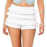 Luckinbaby Women Ruffle Knitted Shorts Layered Bottoms Pleated Tiered Bodycon Bloomer Shorts Slim Fit Summer Streetwear