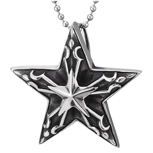 iMECTALII Antiken Stil Doppel Pentagramm Stern Anhänger Edelstahl Halskette für Damen Herren, Silber Schwarz, Kugelkette 75cm