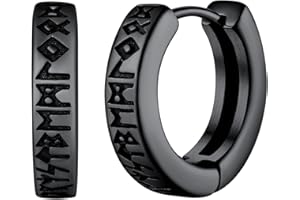 FaithHeart Norse Viking Runes Hoop Earrings for Men Hypoallergenic Stainless Steel Punk Huggie Hoop Earring Sturdy Norse Mythology Jewelry Gifts with Delicate Packaging