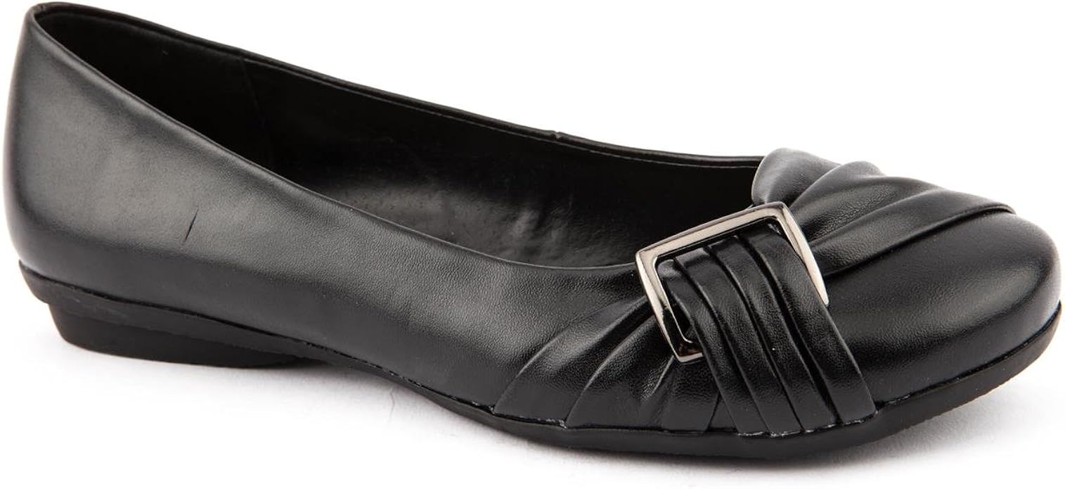 Ladies Emilio Luca X Overlap Buckle Black Ballerina Shoes