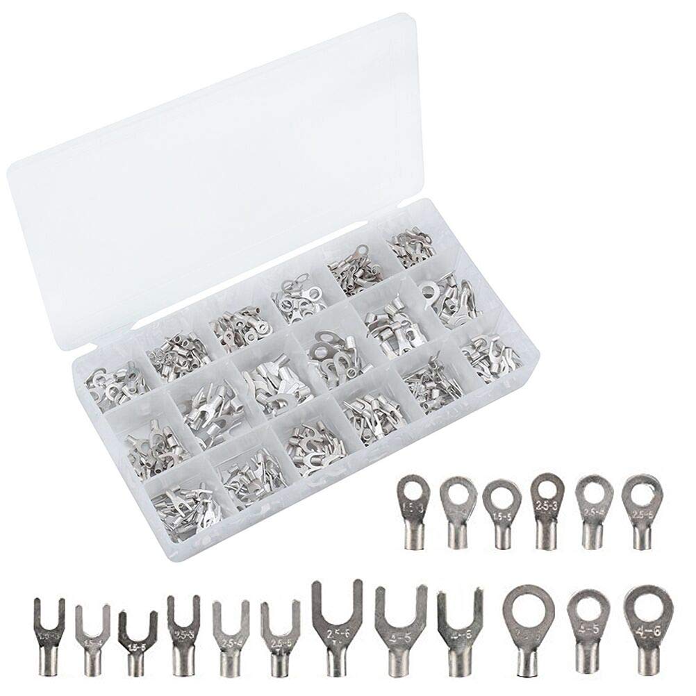 WOWOSS 420PCS Copper Lug Terminal Kit, 18 Types Wire Terminal Crimp Connectors Tube Copper Ring Lug Terminals Kit for Kinds of Wiring Work