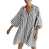 CHARTOU Women Summer Striped Beach Vacation Mini Dress 3/4 Sleeve Boho Chic Outfits Tunic Shift Dress