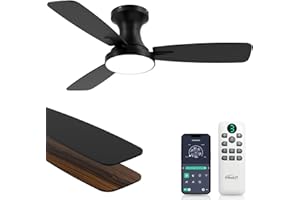 Homlit 42 inch Smart Ceiling Fan with Light, Low Profile Flush Mount with Remote Control, Ultra-Quiet Reversible DC Motor, 3 