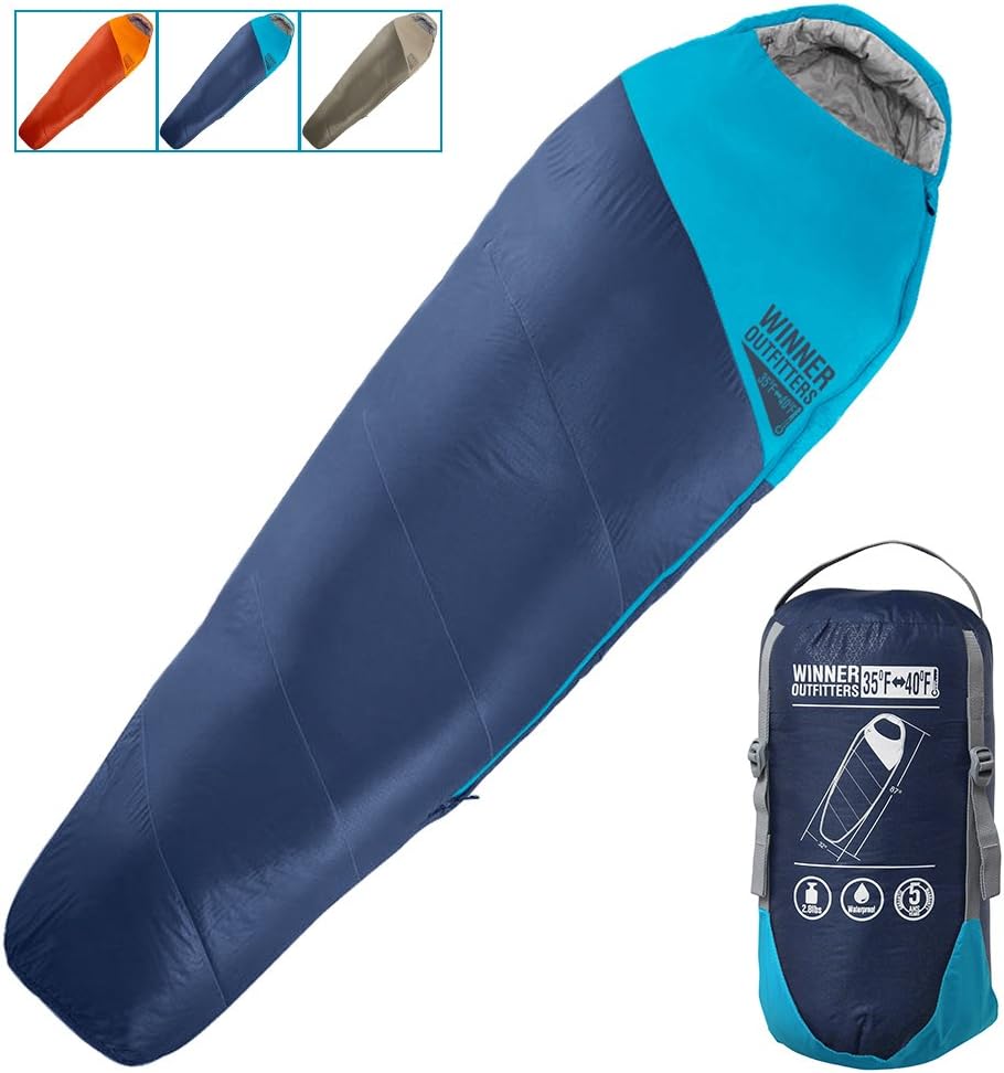 WINNER OUTFITTERS Mummy Sleeping Bag with Compression Sack, It's Portable and Lightweight for 3-4 Season Camping, Hiking, Traveling, Backpacking and Outdoor